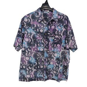 Vintage 90s Abstract Print Button Up Shirt Surf Grunge Festival Vacation Size XL